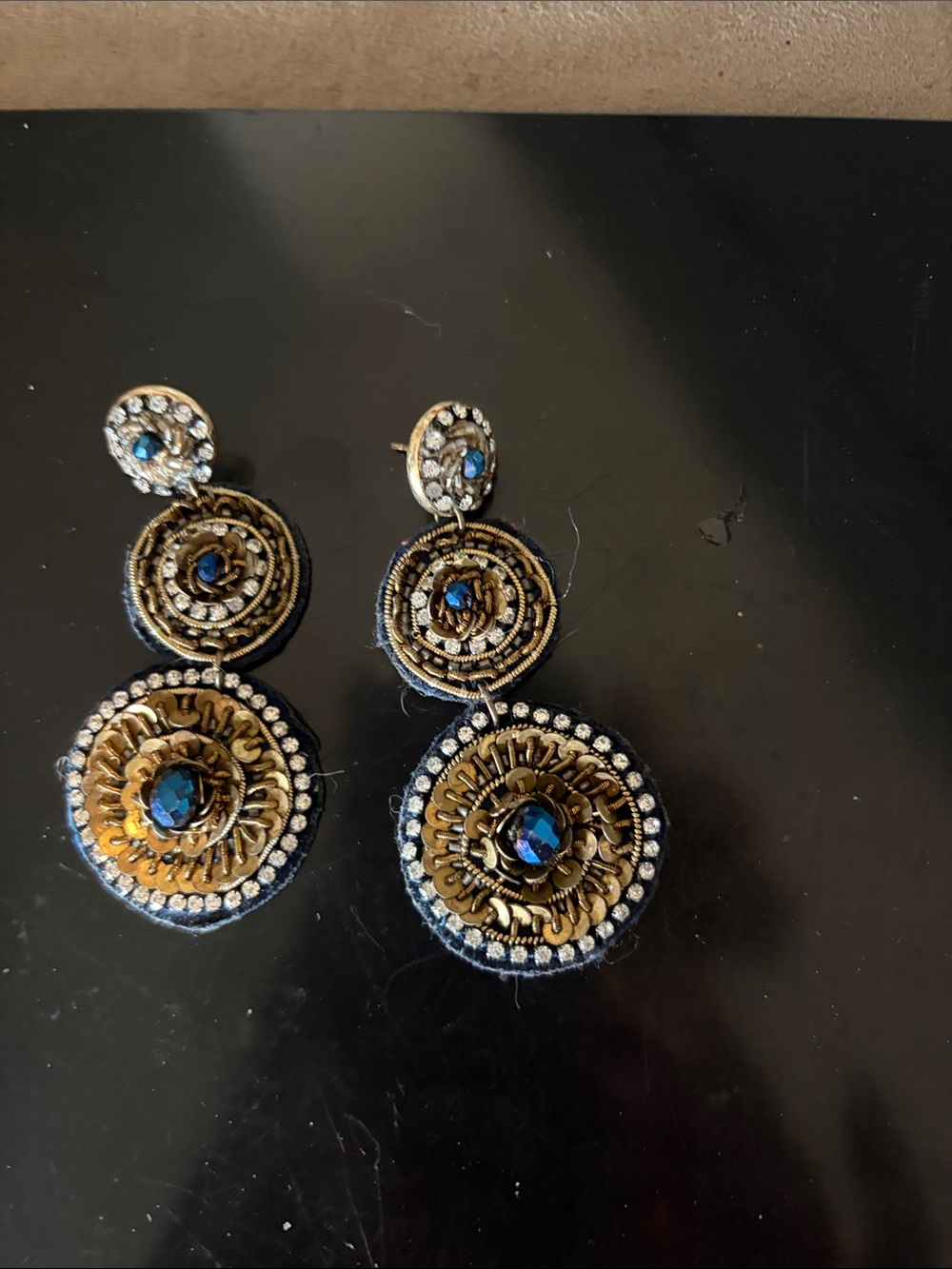 Gold and Blue Beaded Drop Earrings - Women Jewelry
